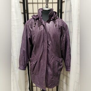JACQUELYN FERRAR VINTAGE SOFT LEATHER Purple Hooded URBAN WOMEN JACKET SIZE M